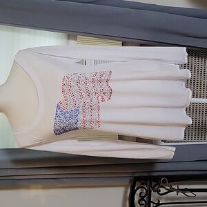 CHASER patriotic jeweled long sleeve burnout tee with cutout back small